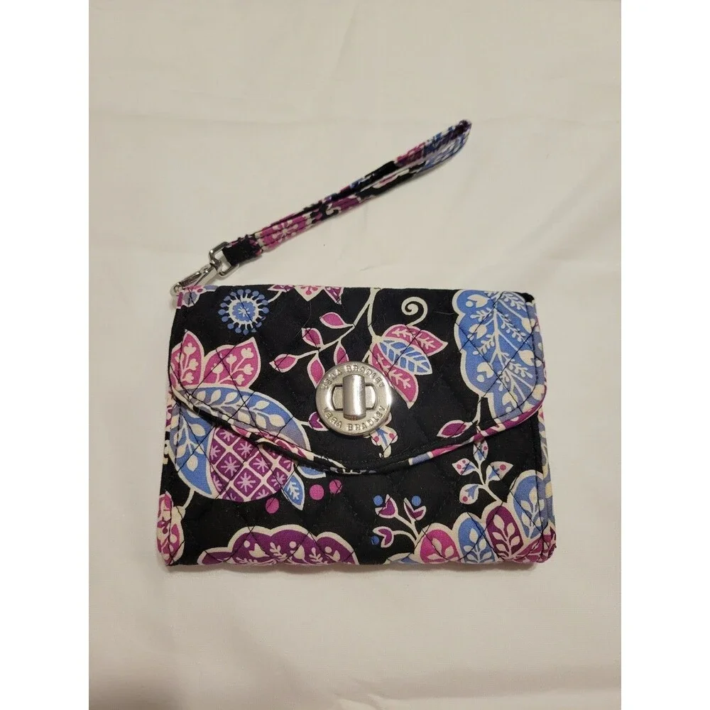 Vera Bradley  Wallet  Half Fold   Organizer Wristlet Floral Blue Pink Black